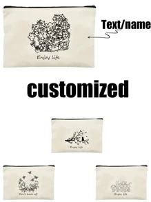 1pc Customizable, Unique, Fashionable, Minimalist, Letter Printed, Lightweight, Pouch-In-Bag, Can Fit Phone, Cosmetic Bag, Coin Purse, Clutch, Essential For Travel, Cute Letter Toiletry Bag - Beige - View 2