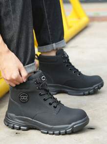 Unisex Plus Size High Top Boots, Lightweight, Puncture Resistant, Flame Resistant, Anti-Splash, Work Construction Boots, Black & White, Wide Shoelaces - Black - View 6