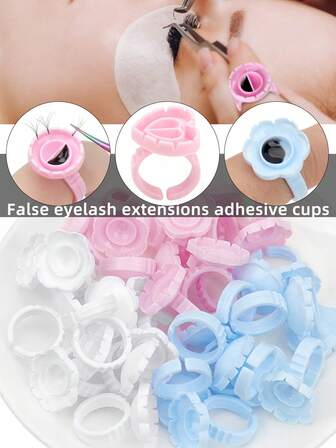 Colorful Purple Pink Blue Red 100PCS Smart Lash Rings Blooming Eyelash Glue Holder Volume Easy Fanning Cup Glue Rings Holder For Lash Extension Supplies