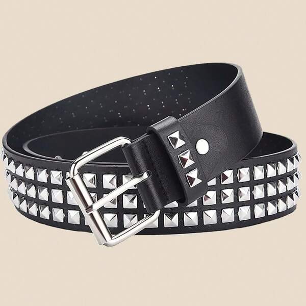 1 pièce Ceinture style punk unisexe avec rivets en métal, ceinture ajustable pour jeans à porter au quotidien, pour l'automne, Halloween