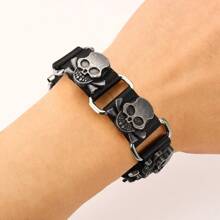 1 件复古朋克骷髅合金皮革男士手链 - 骷髏款 - 查看 2