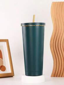 1 件深绿色不锈钢真空隔热玻璃杯带吸管，大容量旅行咖啡杯，礼物 - 墨綠色 - 查看 4