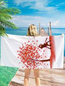 1pc Heart Pattern Digital Printed Beach Towel