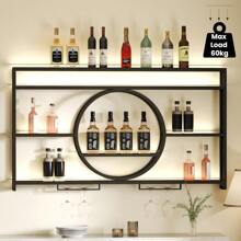 Trintion Modern Metal Wall Mounted Wine Display Rack Hanging Industrial Wall-Mounted Wine Racks Bar Unit Floating Shelves Glass Rack Iron Display Stand For Home Restaurant Bars 55x5.9x31in - as pic - View 6