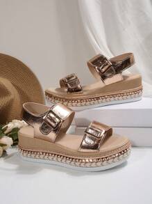 Nuovi arrivi della primavera/estate 2025 Sandali con zeppa e suola in corda, stile europeo, taglie forti, per donna