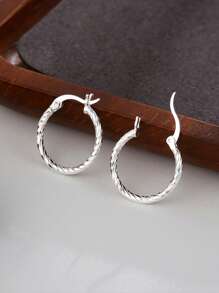 1 对 S925 纯银简约圆形扭曲耳环，优雅编织环状耳环，精致奢华女士礼物 - 麻花 - 查看 5