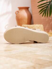 Women's Rope Woven Slip-On Sandals, Vacation Style Platform Thick Heel Wedge Espadrilles - Apricot - View 8