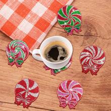 10pcs/Set DIY Candy Shaped Artificial Diamond Painting Coasters Set, Size 10cm*8cm/4in*3.14in Anti Slip Wooden Diamond Art Coasters With Holder For Home Kitchen, Office Desk, Dining Table Protection And Restaurant Decoration, Arts And Crafts Gift For Beginners, Parents, Friends, Suitable For Valentine's Day, Birthday, Mother's Day, Festival And Christmas Holiday Party Decoration