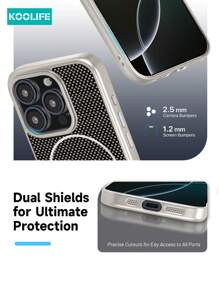 1pc Koolife Premium Checkered Magnetic Phone Case, High Magnetic Force Wireless Charging, Metal Independent Buttons, PC Material, Lens Protection, Compatible With IPhone 16 Pro Max/16 Pro/15 Plus/15 Pro/15 Waterproof Shockproof Anti-Fall Scratch Resistant - Grey - View 6