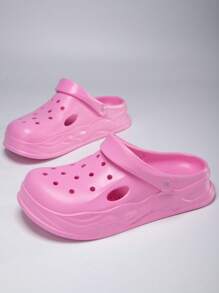 Women's Slip-On Bright Pink Mesh Breathable Casual Clogs, Comfortable For Home, Holidays And Outings, Suitable For All Seasons - Pink - View 4