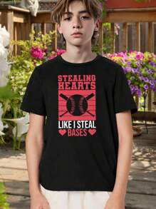 Funny Baseball T-Shirt - Stealing Hearts Like I Steal Bases - Graphic Tee For Men Women Youth - Baseball Lover Gift - Sports Fan Tee - 黑色 - 查看 1