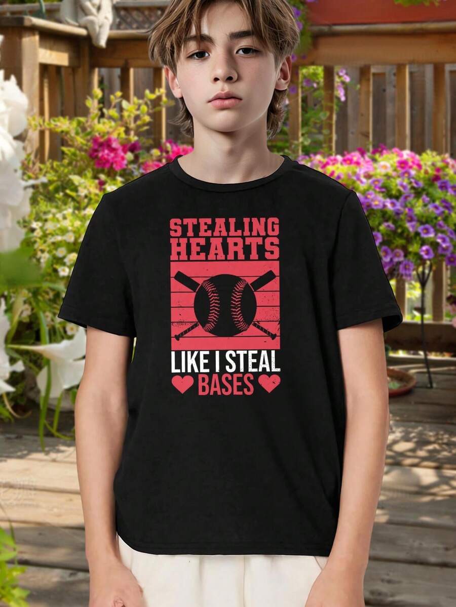 Funny Baseball T-Shirt - Stealing Hearts Like I Steal Bases - Graphic Tee For Men Women Youth - Baseball Lover Gift - Sports Fan Tee - 黑色 - 查看 1