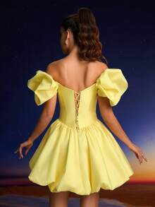 Toosun Yellow Summer Mini Prom Dress, Corset Suitable For Music Festivals, Graduations, Homecomings, Parties And More, Party Dress, Wedding Guest Dress - Yellow - View 2
