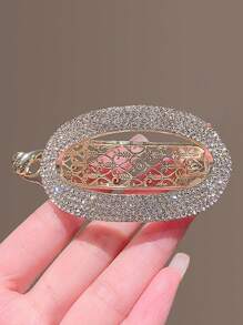 1 pieza Pinza de pelo con clip de garra y cristales brillantes para mujeres, accesorios para el cabello, pasadores, pinzas para el cabello, garras para el cabello, artículos escolares, atuendos de fiesta, accesorios para la cabeza - Dorado - Ver 7