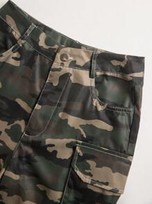 Camo Cargo Pants For Women High Rise Wide Leg Pants Baggy Pants With Flat Pocket - 軍綠色 - 查看 7