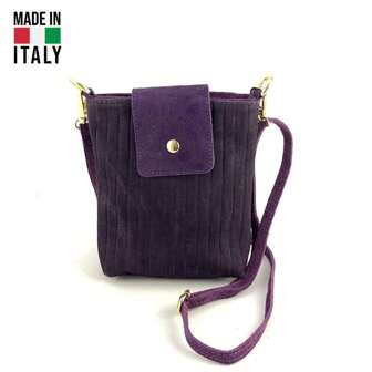Bolso bandolera de teléfono de serraje - Hecho en Italia, de piel auténtica de ternera