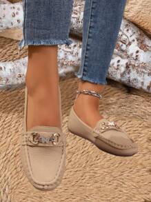 女士平跟休闲便鞋，舒适软底乐福鞋，护士鞋，时尚百搭轻便妈妈鞋 - 卡其色 - 查看 2