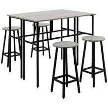 HOMCOM 6-Piece Bar Table Set, 2 Breakfast Tables With 4 Stools, Counter Height Dining Tables & Chairs For Kitchen, Living Room, Grey - Grey - View 1