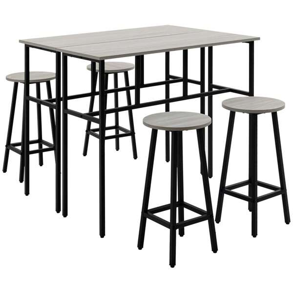  HOMCOM 6-Piece Bar Table Set, 2 Breakfast Tables With 4 Stools, Counter Height Dining Tables & Chairs For Kitchen, Living Room, Grey