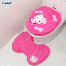 Sanrio Hello Kitty 3pcs Bathroom Set: Soft & Absorbent Carpet, Contour Mat & Toilet Seat Cover - Cozy Polyester Blend For Comfort & Style, Sanrio Bathroom Decor Fall Decor