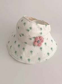 1pc Baby Sun Hat, Girls' Large Brim Sweet Sunscreen Cap, Summer Children Sun Protection Hat