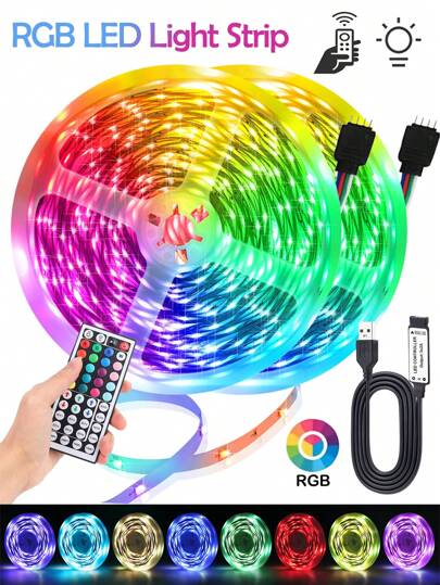 1 件 1M/2M/3M/5M/10M/15M 卧室 LED 灯带，带 44 键遥控 LED 灯带，RGB 变色 LED 绳灯，卧室绳灯，客厅家居情人节派对婚礼装饰