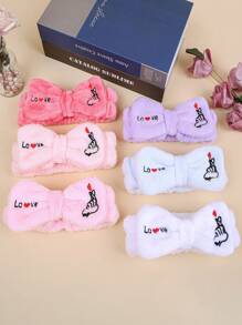 1 件女士心形刺绣蓬松蝴蝶结头带，柔软甜美可爱发饰，日常洗脸发带 - 彩色 - 查看 11