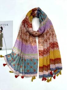 Women's Simple Printed Scarf, Fashion Scarf, New Spring/Summer Sunscreen Beach Shawl, Linen Feel Shawl For Women - Multicolor - View 12