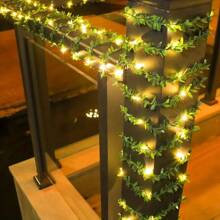 1 pezzo Ghirlanda di luci a LED a forma di foglie verdi moderne per camere da letto, feste, matrimoni, Natale, Ringraziamento, decorazioni per la casa in tutte le stagioni, alimentato a batterie AA, decorazioni per Capodanno e vacanze universali, a batteria (batterie non incluse)