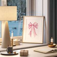 1幅粉色蝴蝶结墙画，复古Y2K美学帆布印刷品，丝带海报，复古蝴蝶结装饰，适合卧室、客厅或女孩房装饰，可选无框或有框。 - 彩色 - 查看 4