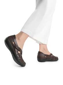 Women Comfortable Loafers Arch Support Mary Jane Style Slip On Casual Walking Hollow Cutout Flats Loafers Closed Toe Work Shoes - Cà phê nâu - Xem 4