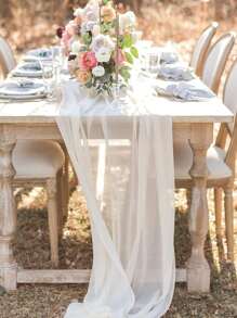 2 piezas - Elegante mantel de tul blanco con caída para centros de mesa de bodas, mantel de novia de poliéster, correas multifuncionales para sillas, perfecto para recepciones, compromisos, celebraciones de fiestas, decoración de fiestas de bodas transparentes, mantel de fiesta de cumpleaños - Blanco - Ver 2