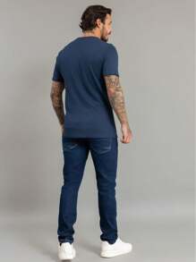 Calça Jeans Slim Fit Confortável Lavagem Escura Masculina - Azul - Visão 5