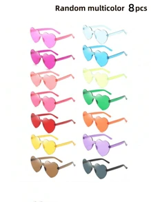 8 件/5 件心形彩虹糖果色无框眼镜，适合女士、女孩和派对眼部装饰配件