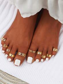 Tropiscape 10pcs Bohemian Hollow Heart & Butterfly Chain Toe Ring Jewelry Set, Summer Beach Accessories Vacay Vibes Vacation Relax Beach Autumn Winter Gifts - Foot Ring - View 5