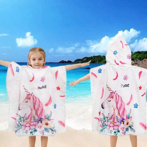 1 pieza Poncho con capucha para baño infantil, bata absorbente de secado rápido, diseño floral adorable unisex, adecuado para playa, piscina, vacaciones