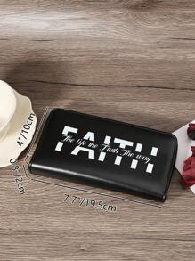 And Functional Women's Long Wallet With "Faith" Letter Print, Premium Leather Material, Multi-Card Slots For Credit Card, Bank Card, And Coin Storage, Zipper Closure For Secure Storage Of Bills And Coins, Compact And Lightweight Design For Easy Carry, Ideal For Shopping, Travel, And Daily Use, Perfect Gift For Girlfriend, Mother, Or Teacher - Black - View 5