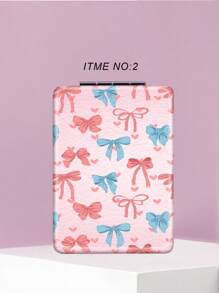 Miroir de vanité portable de la série Nœud de cerise, pliable, ultra-fin, pratique, étui en PU, plaqué métal inoxydable, convient pour toutes les occasions et personnes, miroir de poche carré pliable