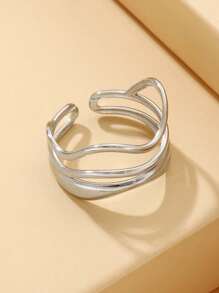 1pc Elegant Geometric Multi-Layer Line Openwork Stainless Steel Ring, Simple Minimalist Shiny Metal Adjustable Finger Band For Women, Daily Wear - Silver - View 6