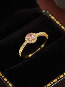 Stylever 1 Stück 925 Sterling Silber Ring mit pink rundem Mikro-Zirkonia für Frauen, Alltagsdekoration, Partyzubehör, hochwertige Damen-Schmuckgeschenkring