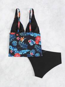 Summer 2pcs Tankini Swimsuit, New European & American Style, Printed, Sexy Beach Vacation Casual High Waisted Triangle Briefs Swimwear
