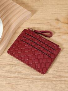 Burgundy Bag Charry Red Bag Wine Red Bag Chic Wine Red Leather Women's Short Wallet With Front And Back 3 Card Slots Embossed Texture For A Tactile Feel Zippered Coin Pocket And Snap Closure For Women Wallet Mini Wallet Purse Wallet Card Wallet - Burgundy - View 7