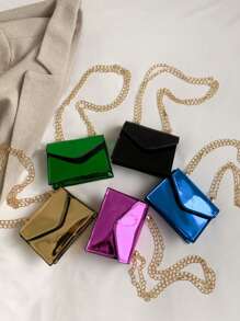 1 pièce Mini sac à bandoulière/sac messager en PU de couleur unie de nouvelle mode, petit sac carré, sac de fille personnalisé populaire avec chaîne laser brillante, couleur bonbon mode "Satisfied Bird", style triangle couverture de niche polyvalente mini sac à main de messager de fille