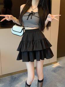 女式高腰 A 字喇叭裙，蓬蓬裙款式，适合娇小身材，春夏 - 黑色 - 查看 8