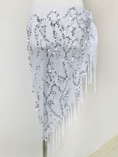 1 件装女士肚皮舞腰链，初学者硬币流苏腰巾，闪亮腰带，腰带