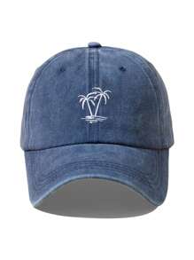 1pc New Women's Embroidered Palm Tree Washed Baseball Cap, Adjustable Outdoor Leisure Cap Suitable For Outdoor Travel And Sun Protection - Baseball Cap - View 3