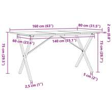 Table à manger structure en X 160x80x75 cm acier massif bois de pin