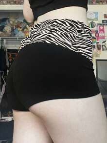 Casual Zebra Print Elastic Shorts Female Skinny Low-Waisted Mini Short Y2K Harajuku Slim Bottoms Summer Homewear 2025 - Black - View 2