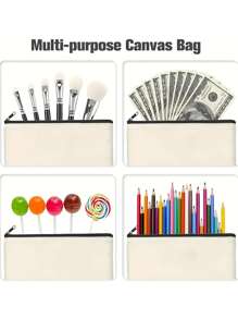 1pc Customizable, Unique, Fashionable, Minimalist, Letter Printed, Lightweight, Pouch-In-Bag, Can Fit Phone, Cosmetic Bag, Coin Purse, Clutch, Essential For Travel, Cute Letter Toiletry Bag - Beige - View 9