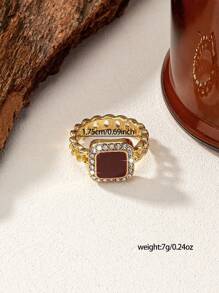 1pc Elegant Enamel Diamond Square Decorative Ring Suitable For Women, Parties, Gatherings, Dinner Events